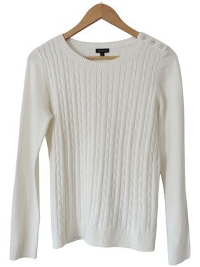 Talbots Cream Cable Knit Sweater Small Crewneck Pullover Classic Holiday Preppy